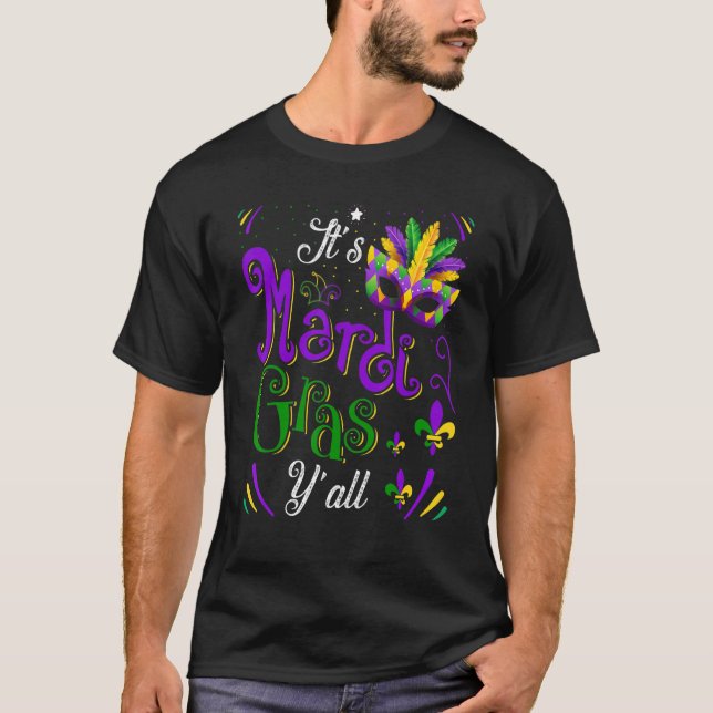 Camiseta Máscara de penas É Mardi Gras Y'all New Orleans C (Frente)
