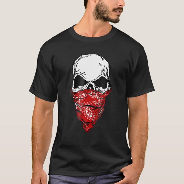 Camiseta Máscara de Rosto sem Coroa Cabeça Vermelha Bandana (Frente)
