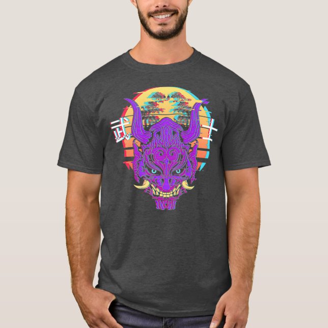 Camiseta Máscara De Samurai De Onda Simétrica Com Árvore Bo (Frente)
