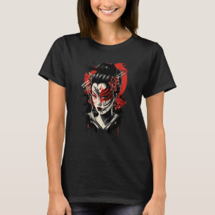 Camiseta Máscara de Samurai Geisha Tradicional Espada Japon
