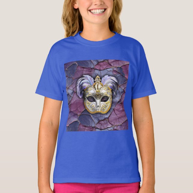 Camiseta Máscara de Veneza com Penas de Lavanda (Frente)
