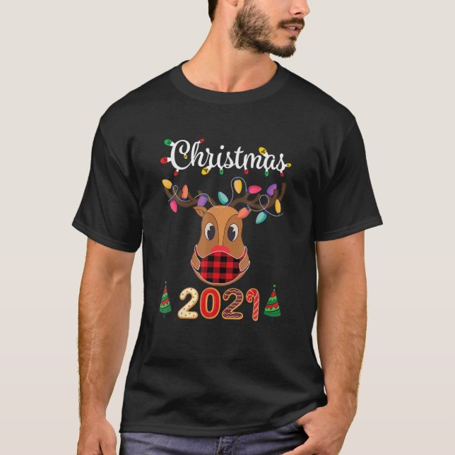 Camiseta Máscara de Xadrez de Natal da Família de 2021 Rudo (Frente)