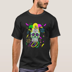 Camiseta Máscara do Carnaval de Açúcar Crânio Jester Ha