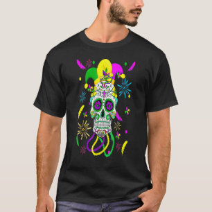 Camiseta Máscara do Carnaval de Açúcar Crânio Jester Hat Ma
