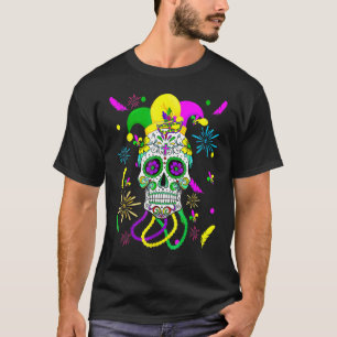 Camiseta Máscara do Carnaval de Açúcar Crânio Jester Hat Ma