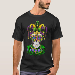 Camiseta Máscara do Carnaval de Açúcar Crânio Jester Hat Ma