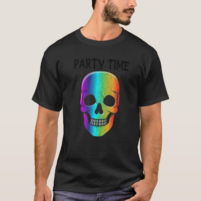Camiseta Máscara do crânio Psicodélico do Halloween (Frente)