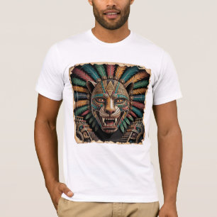 Camiseta Máscara do Guerreiro Aztec Jaguar   Arte Mexicana 