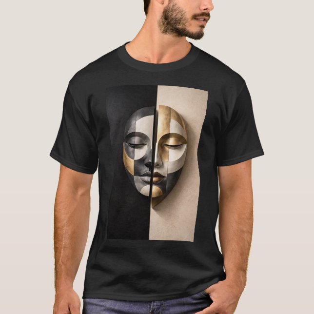 Camiseta Máscara Dualidade – Rosto Abstrato Geométrico Mode (Frente)