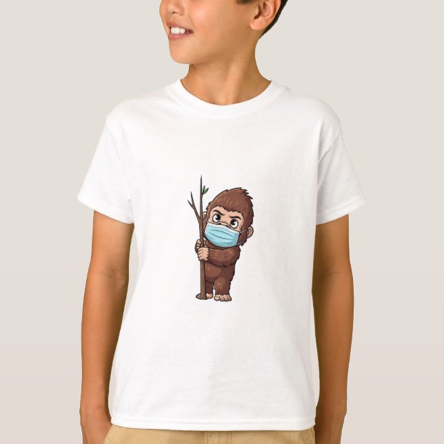 Camiseta Máscara Facial Tímida Sasquatch para Crianças (Frente)