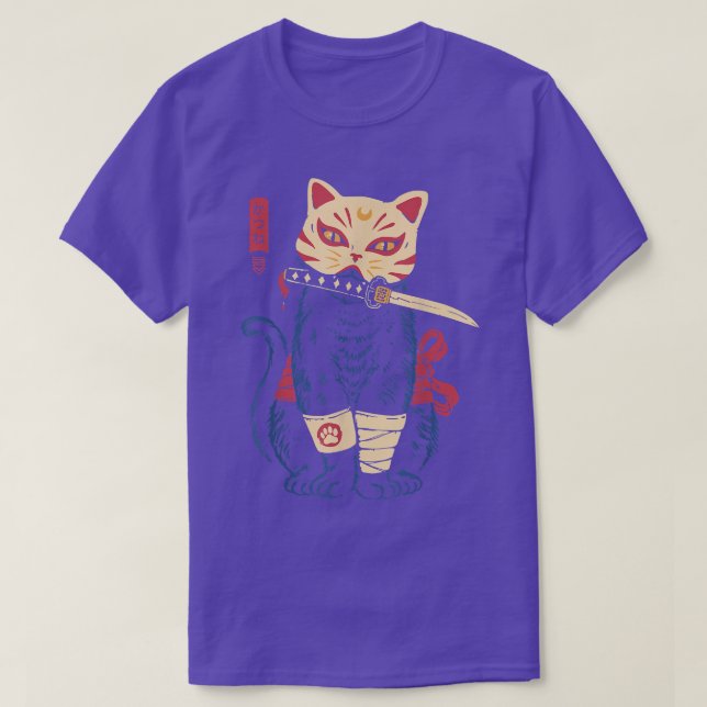 Camiseta Máscara Gatinho de Gato do Samurai Ninja Japonês  (Frente do Design)