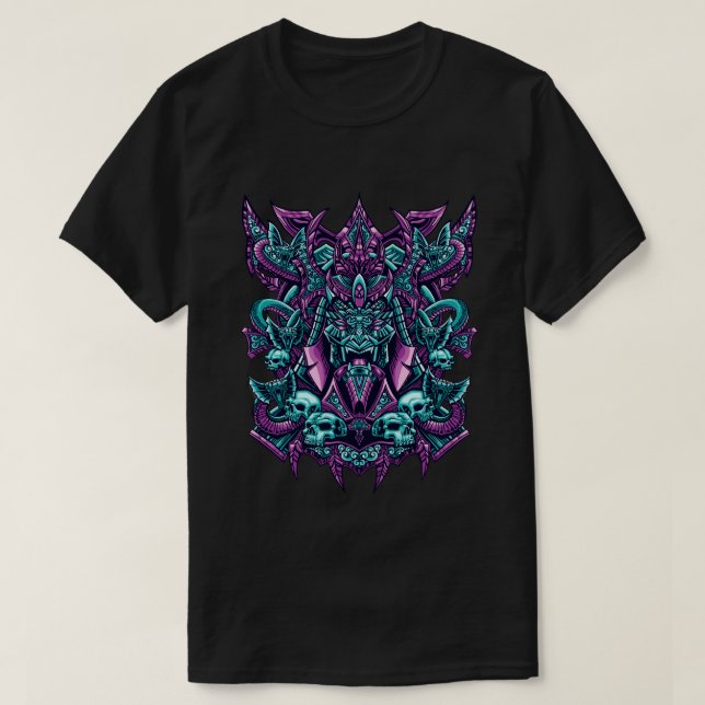 Camiseta Máscara oni e crânio (Frente do Design)