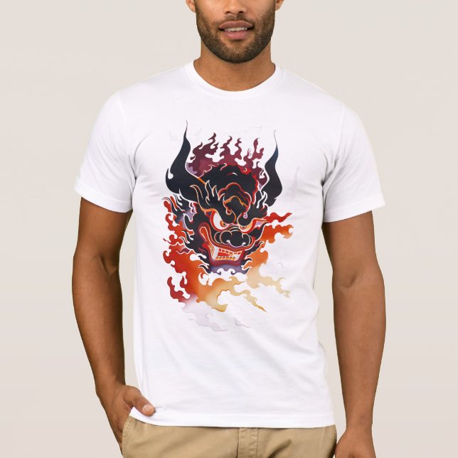Camiseta Máscara Oni Tradicional Em Chamas (Frente)