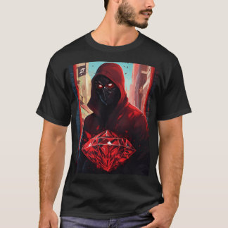 Camiseta máscara preta com diamante vermelho sobre o grafit