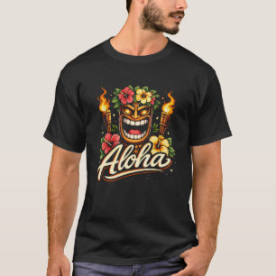 Camiseta Máscara Tiki Aloha Tocha de Hibisco Vibrações da I