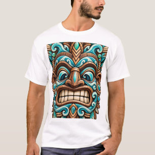 Camiseta Máscara Tiki Guardiã Esculpida em Verde A