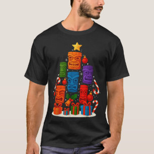 Camiseta Máscara Tiki Luau Árvore de Natal Havaiana Chapéu 