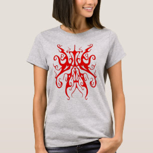 Camiseta Máscara Tribal Vermelha Elegante Design Abstrato