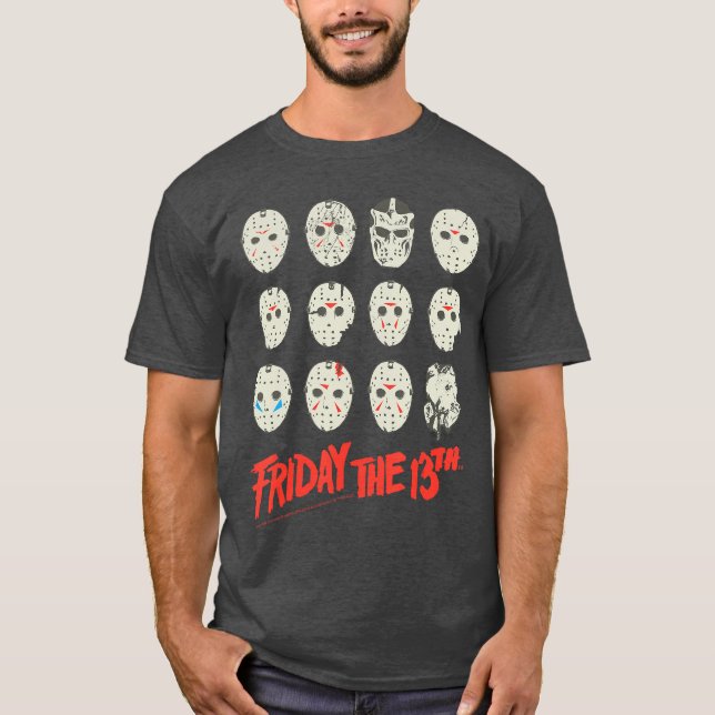 Camiseta Máscaras de design de Halloween da sexta-feira 13  (Frente)
