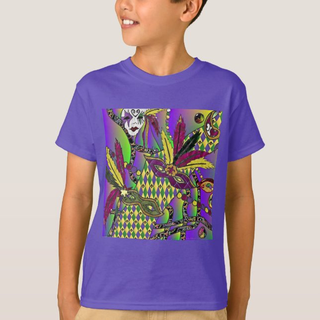 Camiseta Máscaras de penas psicodélicas de Mardi Gras (Frente)