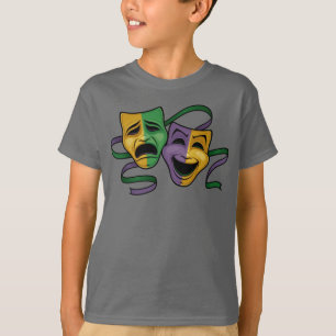 Camiseta Máscaras Teatrais Festivas de Mardi Gras Felizes e