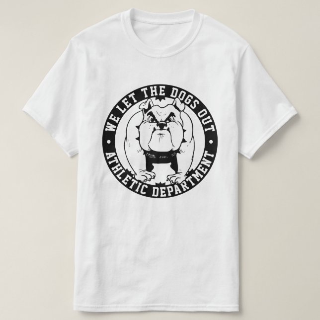 Camiseta Mascote Bulldog Deixamos Os Cachorros Saírem Da Es (Frente do Design)