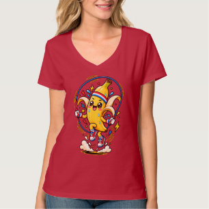 Camiseta Mascote de Banana Feliz Pulando Corda Cartoon Fitn