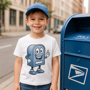 Camiseta Mascote de Caixa de Correio Feliz Caráter Azul