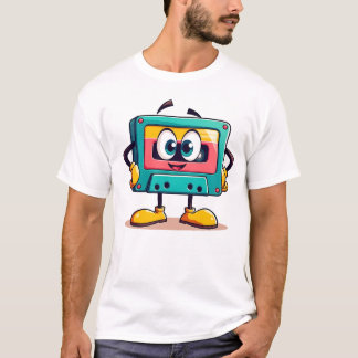 Camiseta Mascote de Cartoon de Fita Cassete Vintage