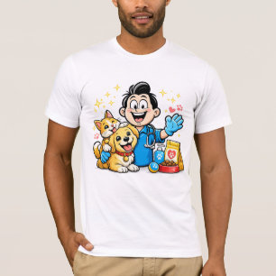 Camiseta Mascote de Cuidados Felizes com Animais Desenho An