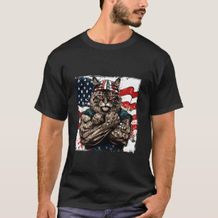 Camiseta Mascote de Gato Americano Bandeira dos EUA