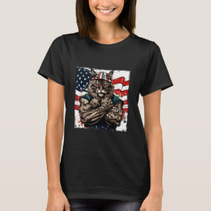Camiseta Mascote de Gato Americano Bandeira dos EUA