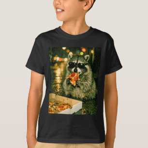 Camiseta Mascote de guaxinim engraçado comendo pizza animal