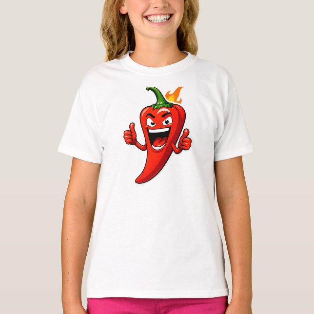 Camiseta Mascote de Pimenta de Desenho Animado com Rosto So (Frente)