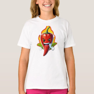 Camiseta Mascote de Pimenta de Desenho Animado com Rosto So