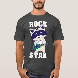 Camiseta Mascote de rocha Guaxinim estrela do Rock guitarra