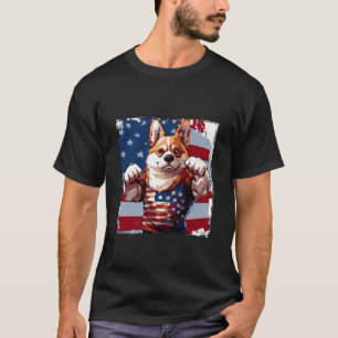 Camiseta Mascote do Cão Corgi Americano Bandeira dos EUA