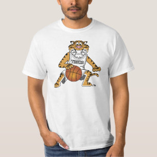 Camiseta Mascote do tigre que joga o basquetebol
