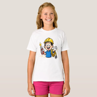 Camiseta Mascote Eletricista Energético Arte de Desenho Ani