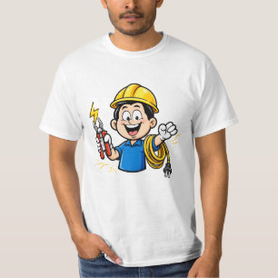Camiseta Mascote Eletricista Energético Relâmpago Arte de D