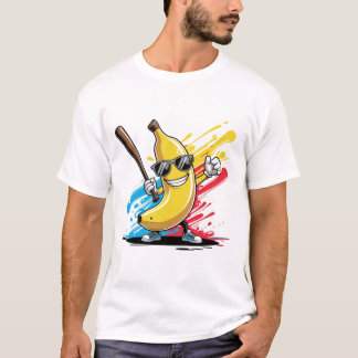 Camiseta Mascote Engraçado de Banana Balançando Beisebol Co