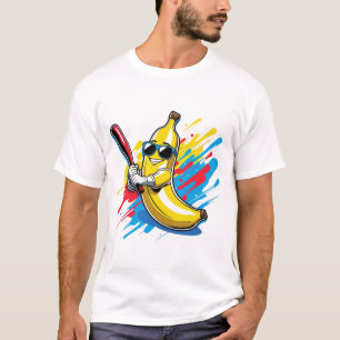 Camiseta Mascote Engraçado de Banana Balançando Beisebol Dr