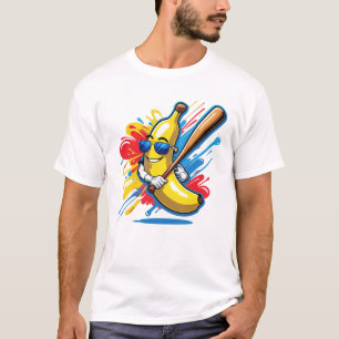 Camiseta Mascote Engraçado de Banana Balançando Beisebol Dr