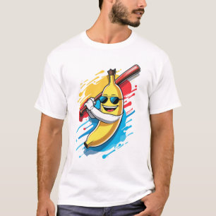 Camiseta Mascote Engraçado de Banana Balançando Beisebol Dr