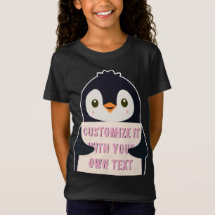 Camiseta Mascote pinguim segurando um sinal para texto pers
