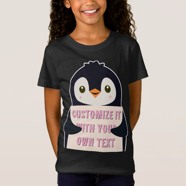 Camiseta Mascote pinguim segurando um sinal para texto pers (Frente)