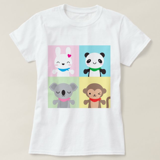 Camiseta Mascotes Animais Super Bonitos Kawaii (Frente do Design)