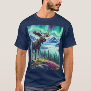 Camiseta masculina Alaskan Moose Northern Lights