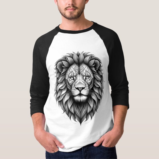 Camiseta Masculina Básica Leão Manga Raglan 3/4  (Frente)