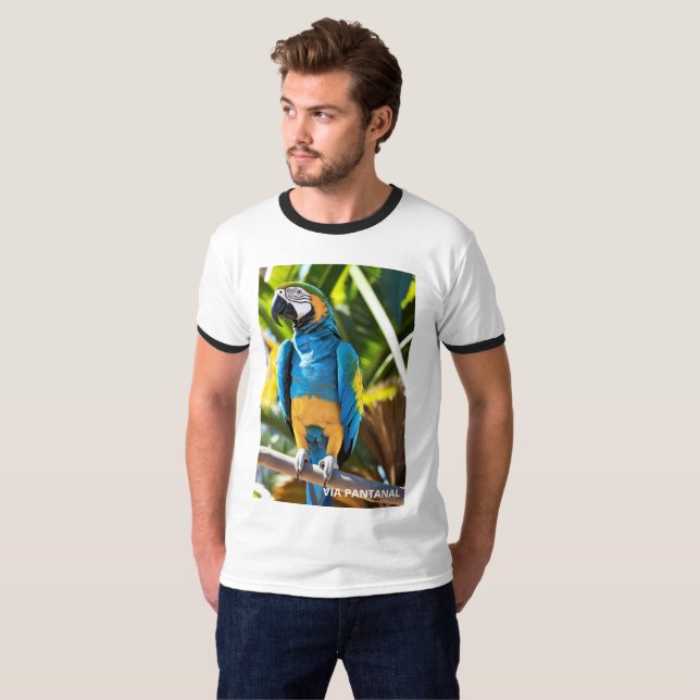 Camiseta Masculina Básica Ringer Arara Azul (Frente Completa)